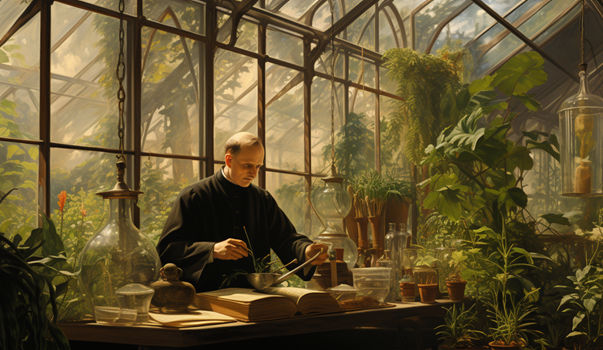 grregor mendel in greenhouse