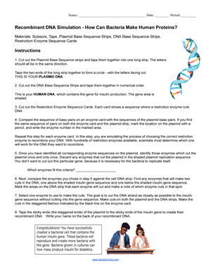 Recombinant DNA worksheet
