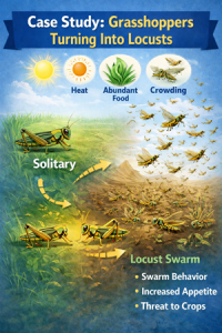 Grasshoppers turning into locusts