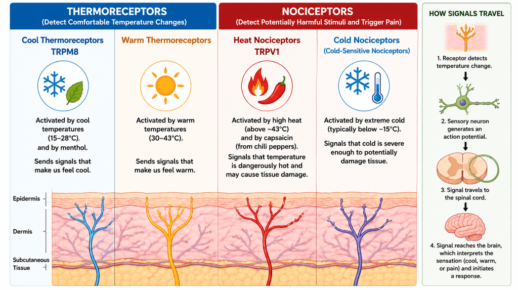 infographic on thermoreceptors and nociceptors