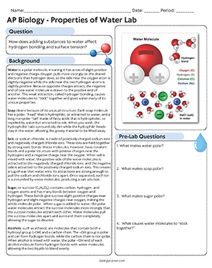 water properties worksheet